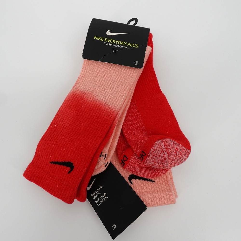 Nike Everyday Plus Cushioned Crew Socks 2 Pair Red Pink Dip Dye Men XL 12-15